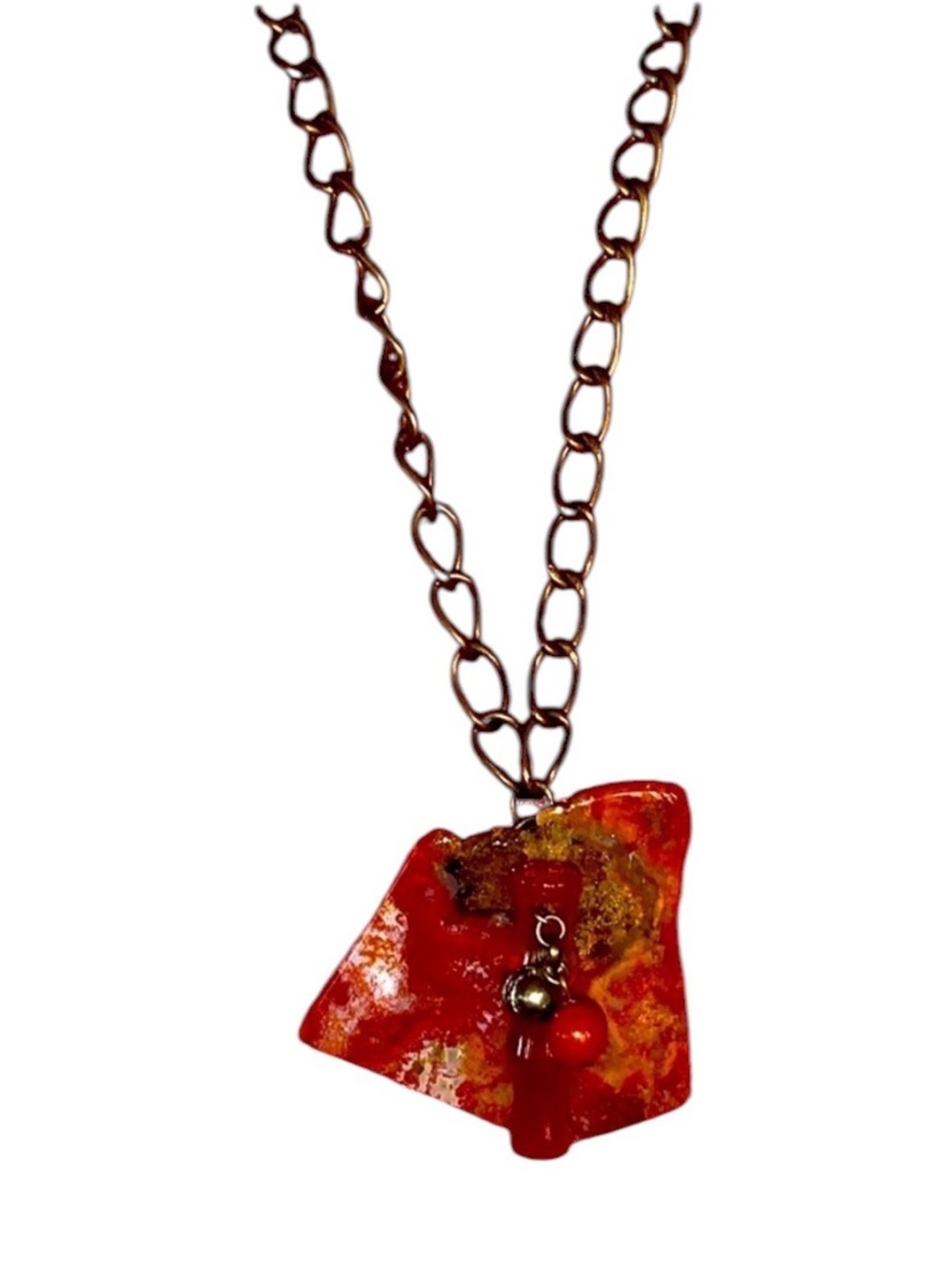 Ragamuffin Couture Red Jasper necklace polished slab, brass chain, OOAK EUC